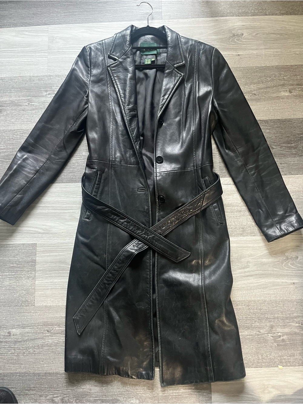Danier Black Leather Long Trench Coat with Belt